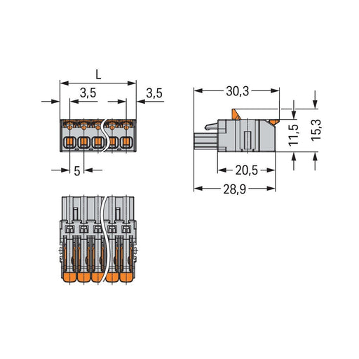 WAGO - Kabelsteckverbinder für Leiterplattensteckverbinder 1-Leiter-Federleiste 2231-1105/327-047 − 50 Stück
