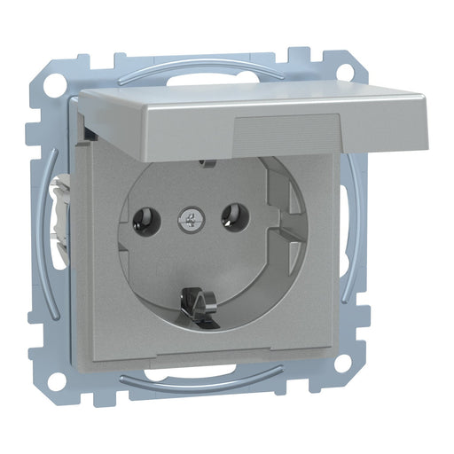 Merten - Steckdose SCHUKO-Steckdose alu MEG2414-0460 m.Klappdeckel IP44