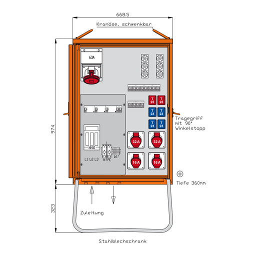 Walther Werke - Baustromverteiler Verteilerschrank DEM80-V2 55kVA,3RCD TypA, 8LS − 1 Stück by Walther Werke
