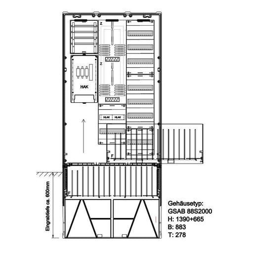 GSAB Elektrotechnik - Zähler-Komplettschrank Zähleranschlußsäule 02.88.1P21HAKV8 eon Bayern 2 Zähler