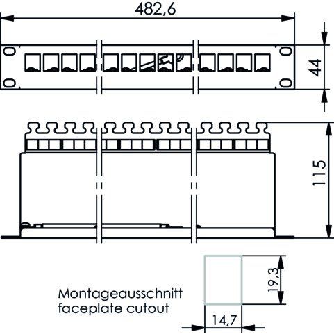 Telegärtner - Patchpanel Kupfer 19Z.-Modulträger sw Cat.6 AMJ-Mod 24PP sw inkl.24xAMJ-Mod.1HE