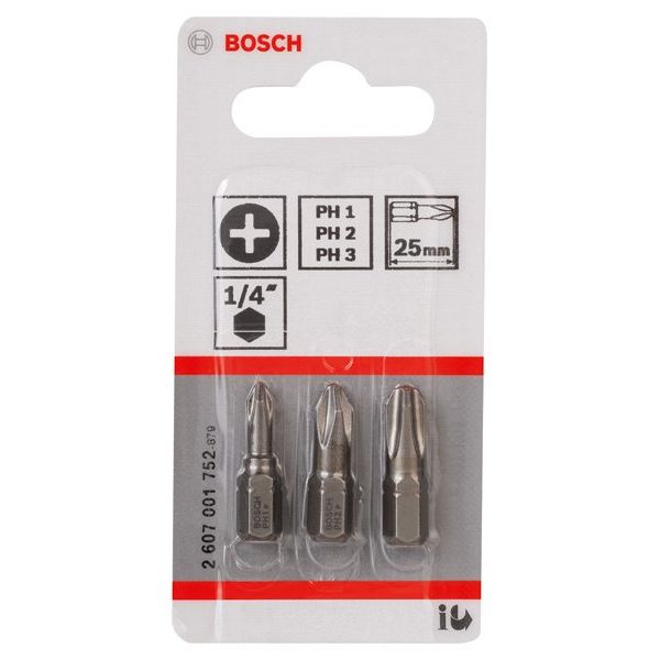 Bosch - Bit-Set Schrauberbit-Set, Extra 2607001752 Hard 3-tlg. PH1 PH2