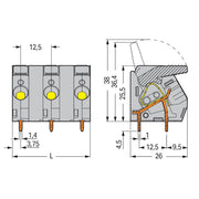 WAGO - Leiterplattenklemme Hebel 2706-302 6mm²,grau − 65 Stück