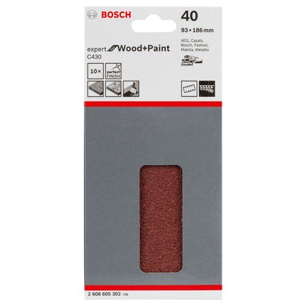 Bosch - Schleifpapier/Schleifvlies Schleifblatt C430, 93 x 2608605302 186 mm 40 8 Löcher