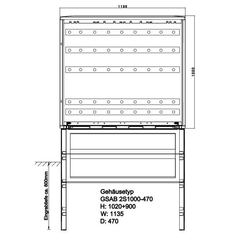 GSAB Elektrotechnik - Anschlussschrank Kabelverteilerschrank 2S1000K5-470 HxBxT:1000x1135x470