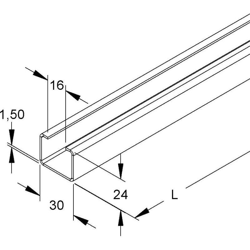 Niedax - Stiel/Profilschiene Ankerschiene 2972/2 GO − 2 Meter