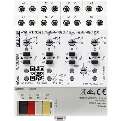 Jung - Bussystem-Schaltaktor Funk-Schalt/Jalousie-Aktor FM AS 816 REG 8-/4-kanalig, REG