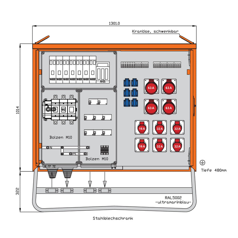 Walther Werke - Baustromverteiler Verteilerschrank WV0582R1 218kVA