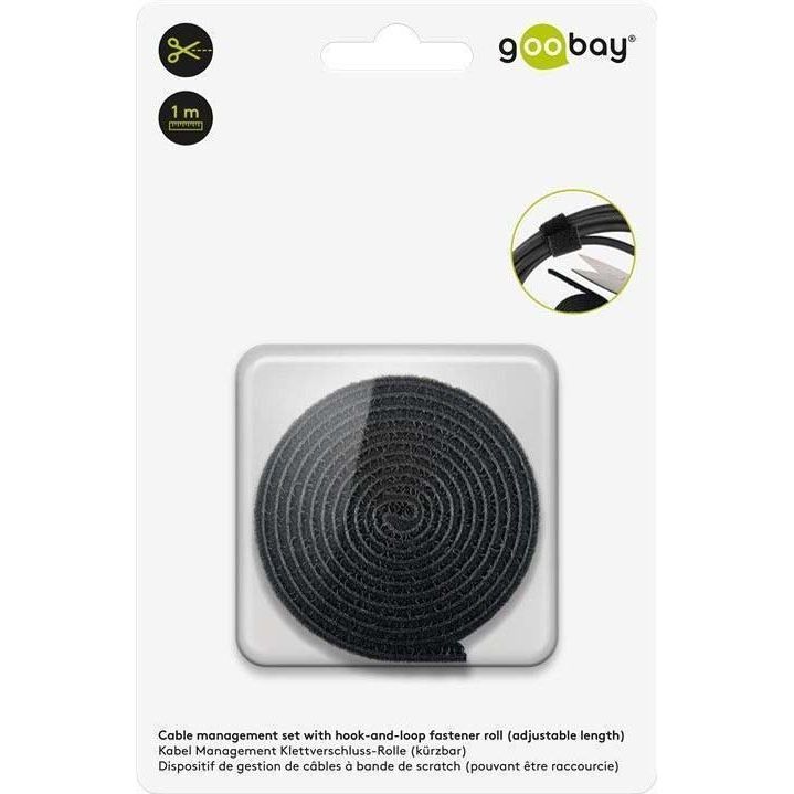 Goobay - Klettband Kabel Management Klett 70360 Verschluss,Rolle, 1m