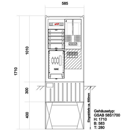 GSAB Elektrotechnik - Zähler-Komplettschrank Zähleranschlusssäule 25.00.1P11b-Kl95 TAB EnBW, 1ZP