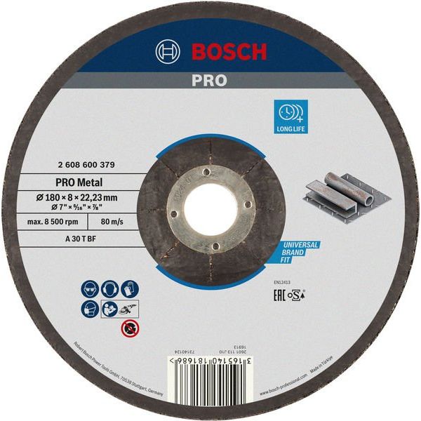 Bosch - Trenn-/Schleifscheibe PRO Metal Schleifscheibe, 2608600379 180 x 8 x 22.23 mm