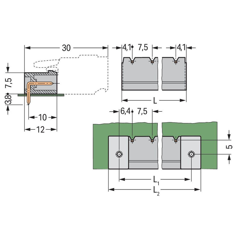 WAGO - Leiterplattensteckverbinder THT-Stiftleiste Lötstift 231-862/001-000 1,2x1,2,abgew.,gr − 200 Stück