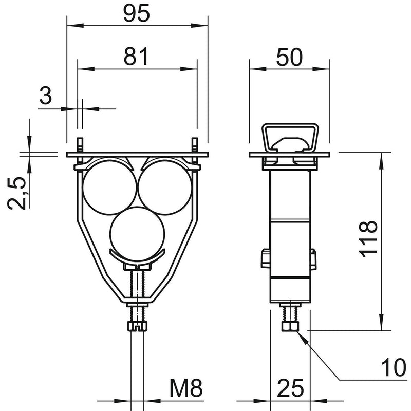 OBO Bettermann - Bügelschelle BBS-Bügelschelle 2056 E 37 FT f.3 Einleiterkabel − 25 Stück