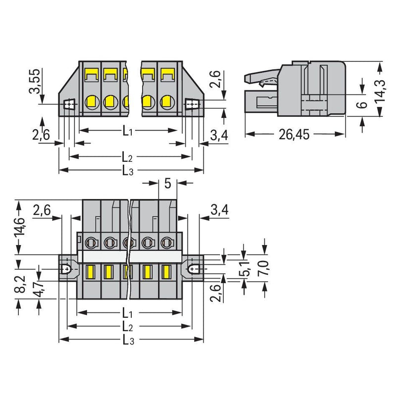 WAGO - Kabelsteckverbinder für Leiterplattensteckverbinder 1-Leiter-Federleiste 231-122/027-000 CAGECLAMP,2,5 mm²,gr − 10 Stück