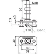 DEHN - Anschlussklemme für Blitzschutz Anschlussklemme NIRO (V4A) AKZS810FL30GB#478129 M10 f.Rd 8-10/Fl30mm
