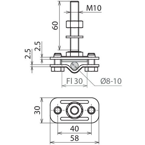 DEHN - Anschlussklemme für Blitzschutz Anschlussklemme NIRO (V4A) AKZS810FL30GB#478129 M10 f.Rd 8-10/Fl30mm