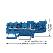 WAGO - Durchgangs-Reihenklemme 2-Leiter/2-Pin-Basisklemme 2222-1404/999-953 Drücker,2,5 mm²,bl − 50 Stück