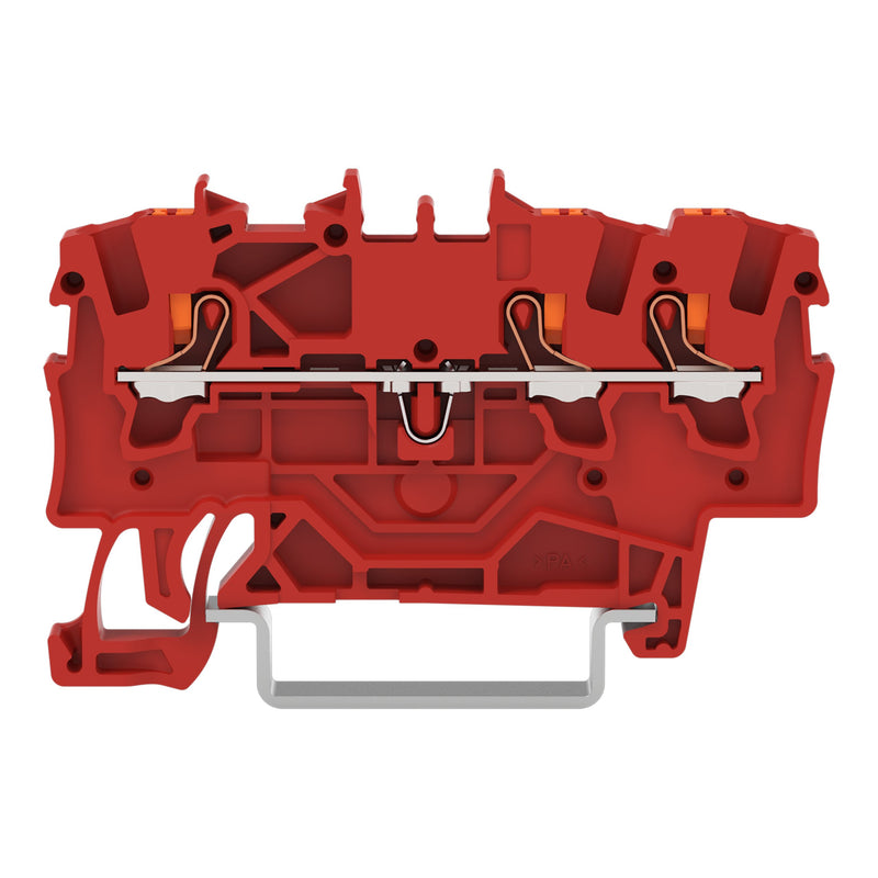 WAGO - Durchgangs-Reihenklemme 3-Leiter-Durchgangsklemme 2201-1303 Drücker,1,5 mm², rot − 100 Stück