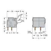 WAGO - Leiterplattenklemme 255-502/333-009/999- Drücker,2,5mm²,lgrau − 70 Stück