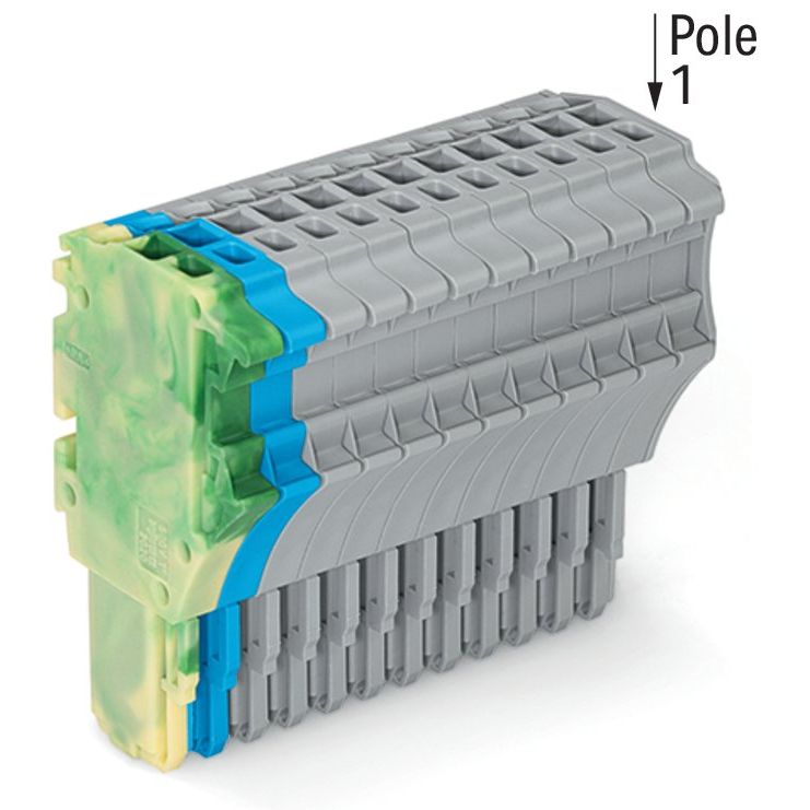 WAGO - Ein- und mehrpolige Klemmenleiste 1-Leiter-Federleiste 2020-114/000-039 1,5 mm²,gn-ge/bl/gr − 10 Stück