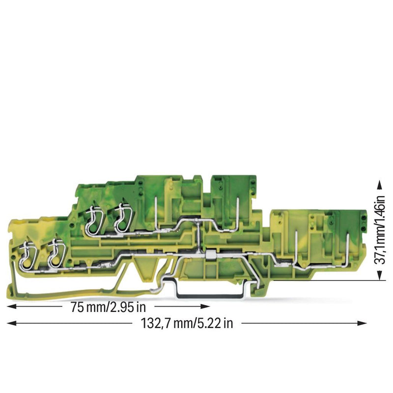 WAGO - Schutzleiter-Reihenklemme 4-Leiter4PinDoppelstockkl. 870-137 2,5 mm²,grün-gelb − 40 Stück