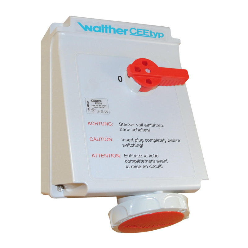 Walther Werke - CEE-Steckdose abschaltbar, abgesichert (IEC 60309) Wandsteckdose AD169 63A 5P 400V 6h IP67