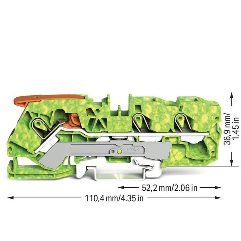 WAGO - Schutzleiter-Reihenklemme Schutzleiterklemme 2110-1307 10 qmm, gn-ge − 25 Stück