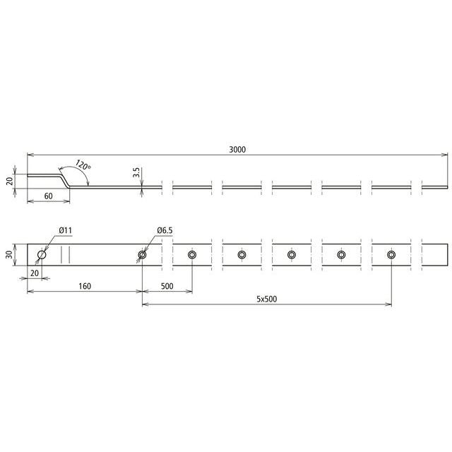 DEHN - Zubehör/Ersatzteile für Erdung und Blitzschutz Anschlussfahne gewinkelt AF 30X3.5 V4A ZW3000 Fl 30x3,5mm L 3000mm