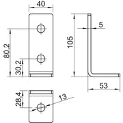 OBO Bettermann - Befestigungselement für Stiel/Profilschiene Verbindungswinkel 90° GMS 3 VW 90 FT m.3 Lö. 103x53x40x5 − 10 Stück