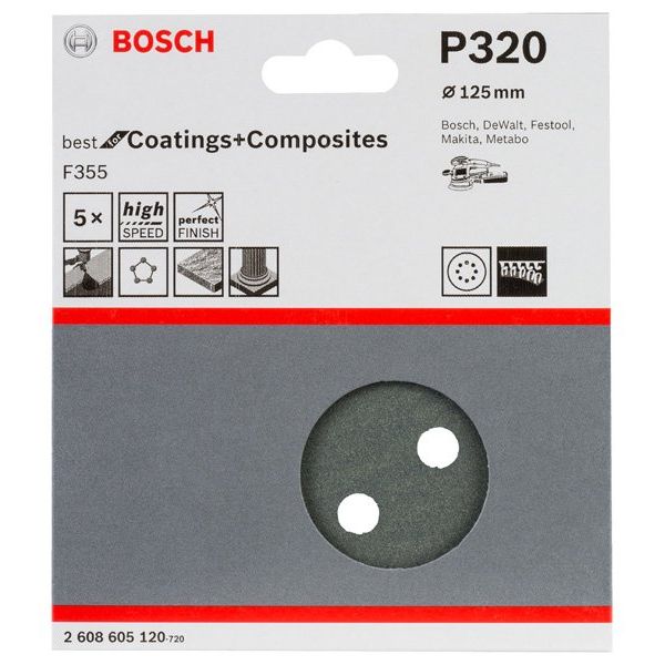 Bosch - Schleifpapier/Schleifvlies PRO F355 Schleifblatt, 125 2608605120 mm, 320, 5-tlg