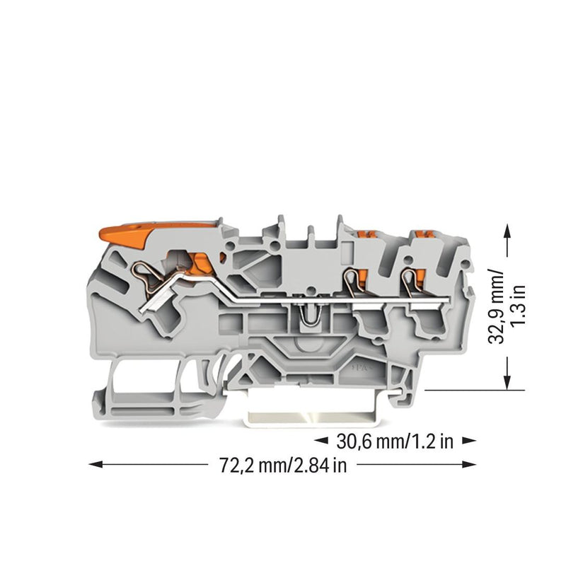 WAGO - Durchgangs-Reihenklemme 3-Leiter-Durchgangsklemme 2102-5301 2,5qmm, grau