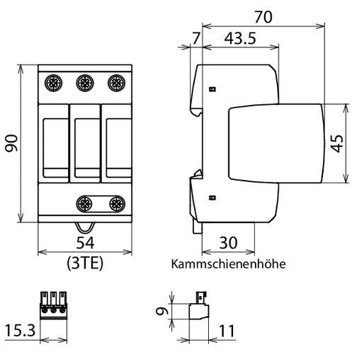 DEHN - Überspannungsableiter für Energietechnik/Stromversorgung Überspannungsableiter DG M TNC ACI 275 FM 3-polig Uc 275V