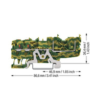 WAGO - Schutzleiter-Reihenklemme 2-Leiter/2-Pin-PE-Basiskl. 2222-1407 Drücker,2,5mm²,gnge − 50 Stück