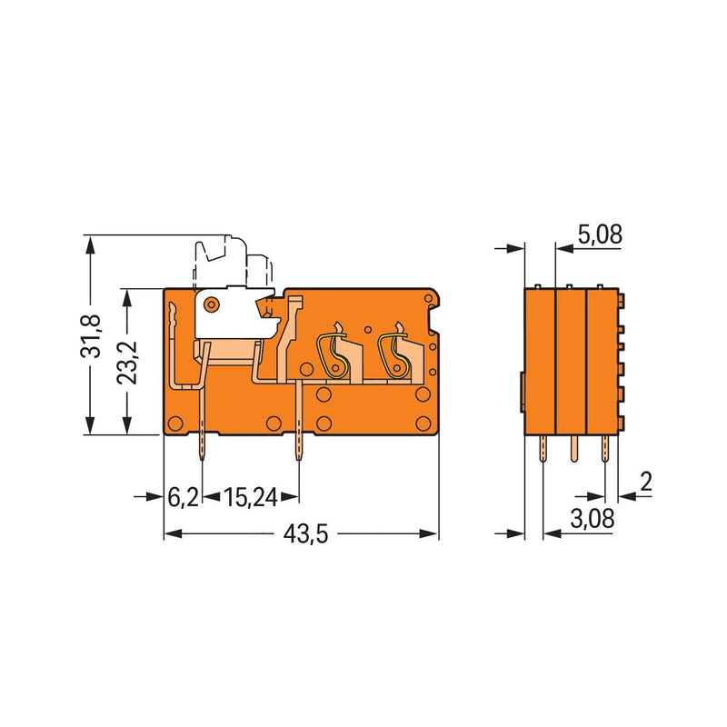 WAGO - Leiterplattenklemme 2LeiterLeiterplattenklemme 742-156 2,5 mm²,orange − 200 Stück