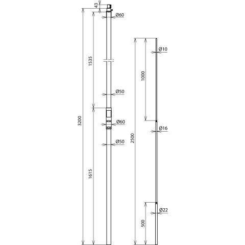 DEHN - Zubehör/Ersatzteile für Erdung und Blitzschutz Stützrohr SR D50 3200 F#105315 S22 2500IPHVIGFKV2A