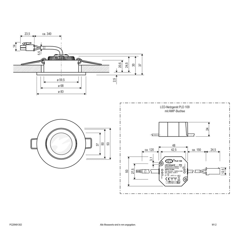 EVN Lichttechnik - Downlight/Strahler/Flutlicht LED-Deckeneinbauleuchte PC20N91302 eds 3000K 230V IP20