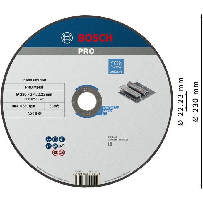 Bosch - Trenn-/Schleifscheibe PRO Metal Trennscheibe, 2608603168 230 x 3 x 22.23 mm