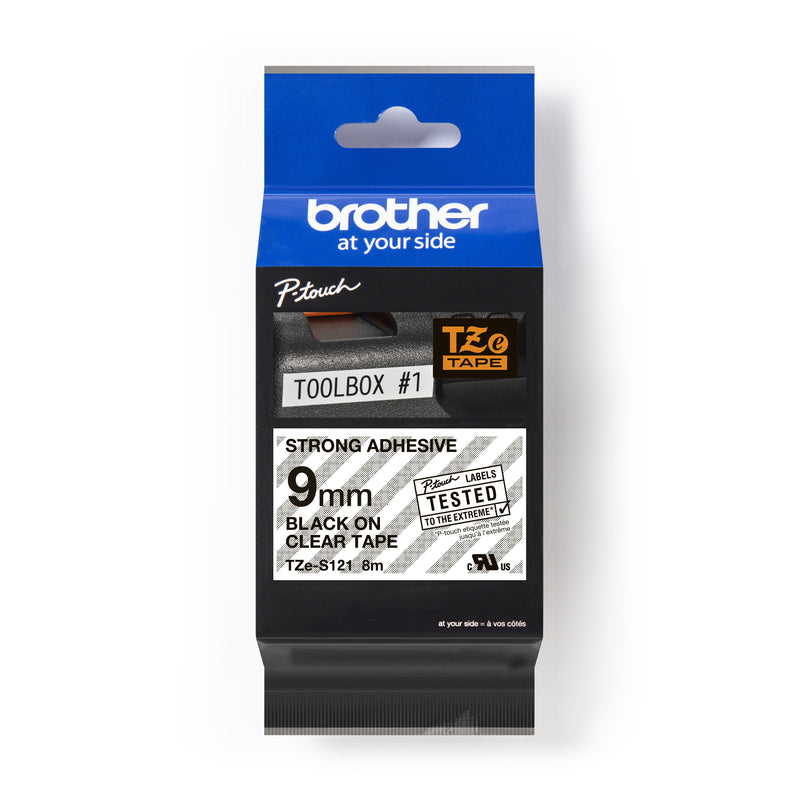 Brother - Schriftband Beschriftungsband TZe-S121 farblos/schwarz 9 mm