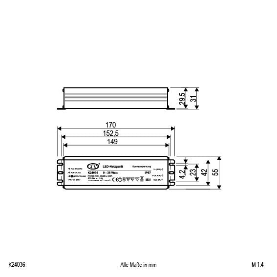 EVN Lichttechnik - LED-Betriebsgerät LED-Netzgerät K 24036 24VDC 0-36W IP67