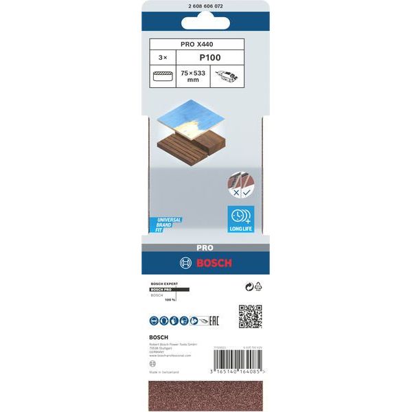 Bosch - Schleifpapier/Schleifvlies PRO X440 Schleifband, 75 x 2608606072 533 mm, 100, 3-tlg