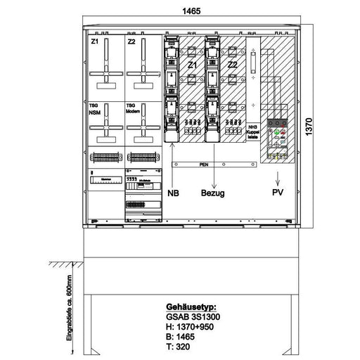 GSAB Elektrotechnik - Zähler-Komplettschrank Wandlermessung 48.W400.AR-01-Ei eNetz Südhessen 400A