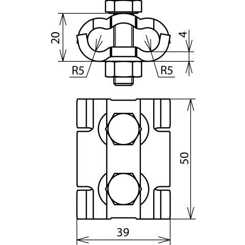 DEHN - Verbinder für Blitzschutz Parallelverbinder PV 4.10 SKM8X30 CU Cu f. Rd 4-10mm