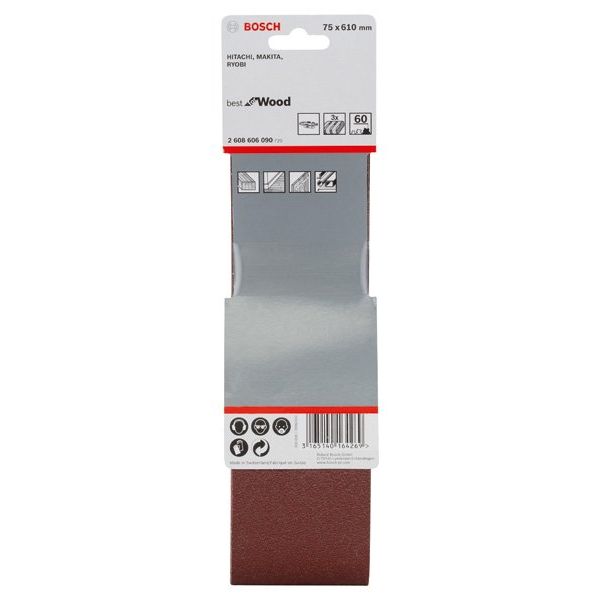 Bosch - Schleifpapier/Schleifvlies PRO X440 Schleifband, 75 x 2608606090 610 mm, G60, 3-tlg