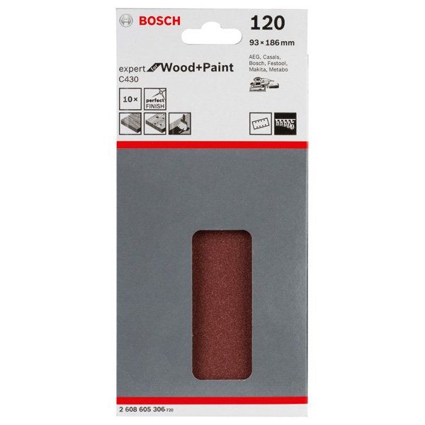 Bosch - Schleifpapier/Schleifvlies Schleifblatt C430, 93 x 2608605306 186 mm 120 8 Löcher