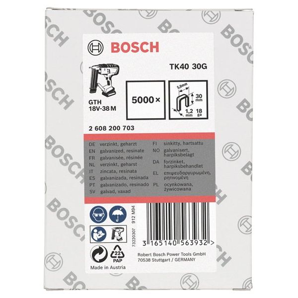 Bosch - Heftklammer Schmalrückenklammer TK40 2608200703 30G 5,8 mm 1,2 mm 30