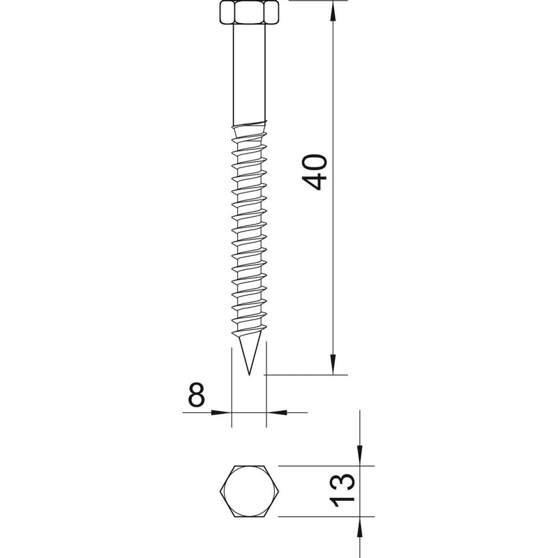 OBO Bettermann - Maschinenschraube/Bolzen Sechskantholzschraube HHWS 8x40 G − 50 Stück