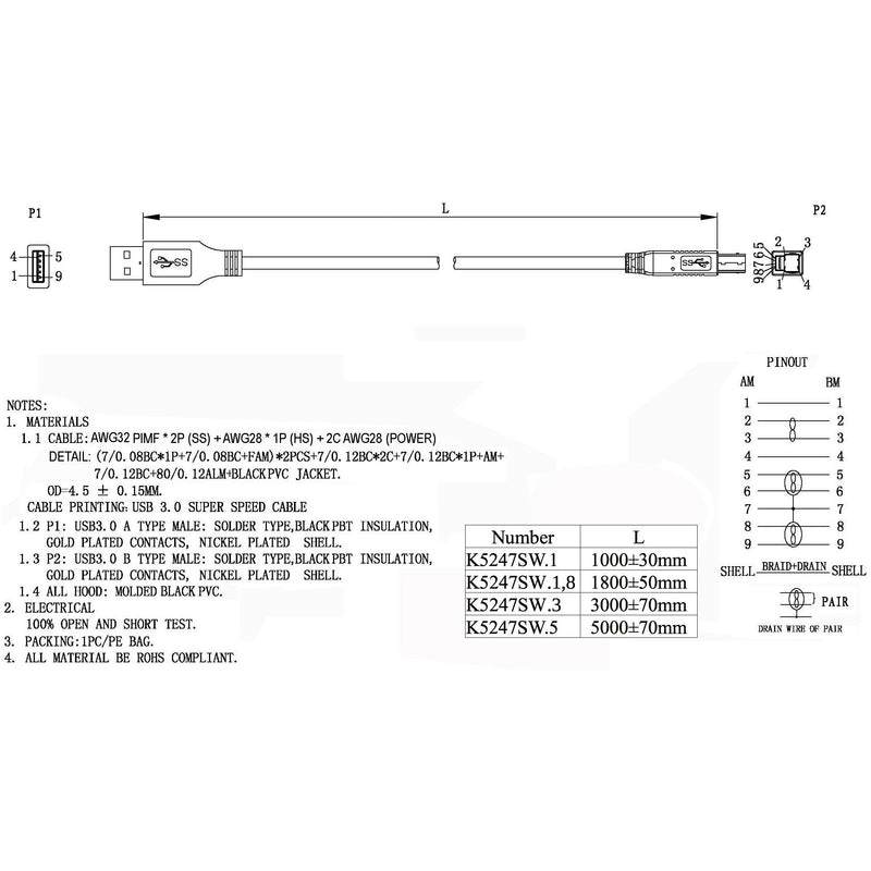 EFB-Elektronik - PC-Kabel USB3.0 HighSpeed-Kabel K5247SW.1,8 1,8m sw A-B St/St