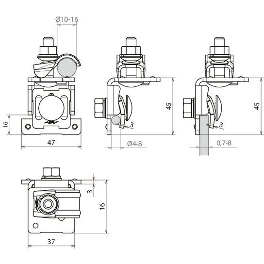 DEHN - Verbinder für Blitzschutz Leitungshalter LH DQ 16 KBG #419750 St/tZn Klemmb. 4-8mm − 50 Stück