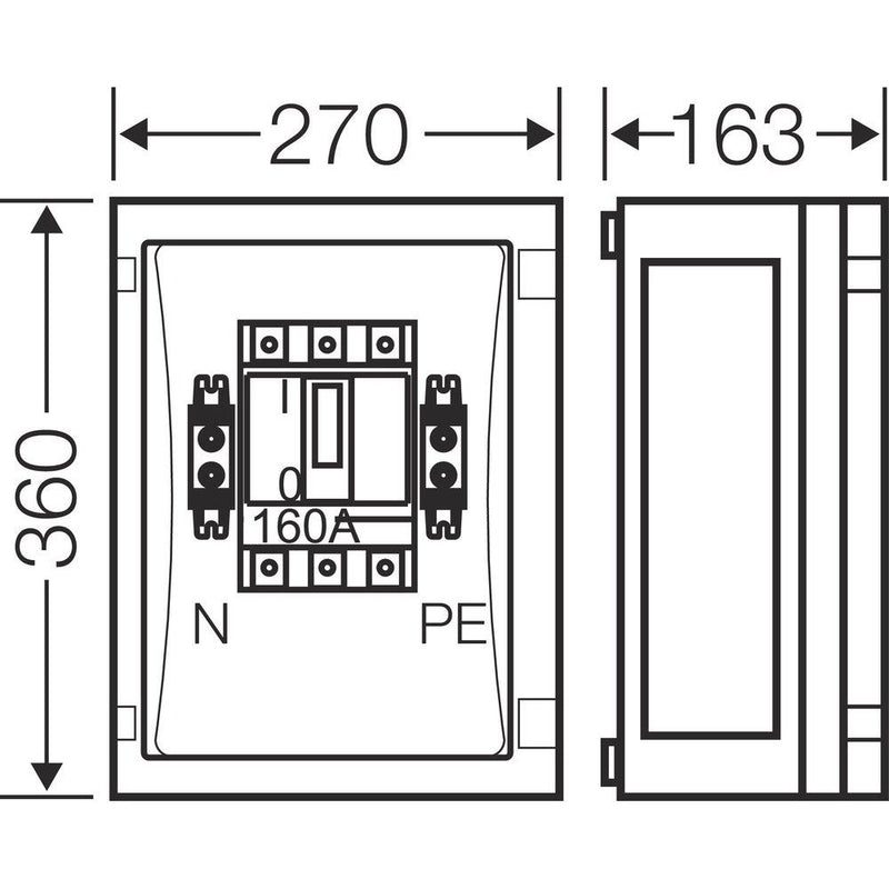 Hensel - Verteilerbaugruppe mit Leistungsschalter Leistungsschaltergehäuse FP 5216 160A,3pol. +PE+N