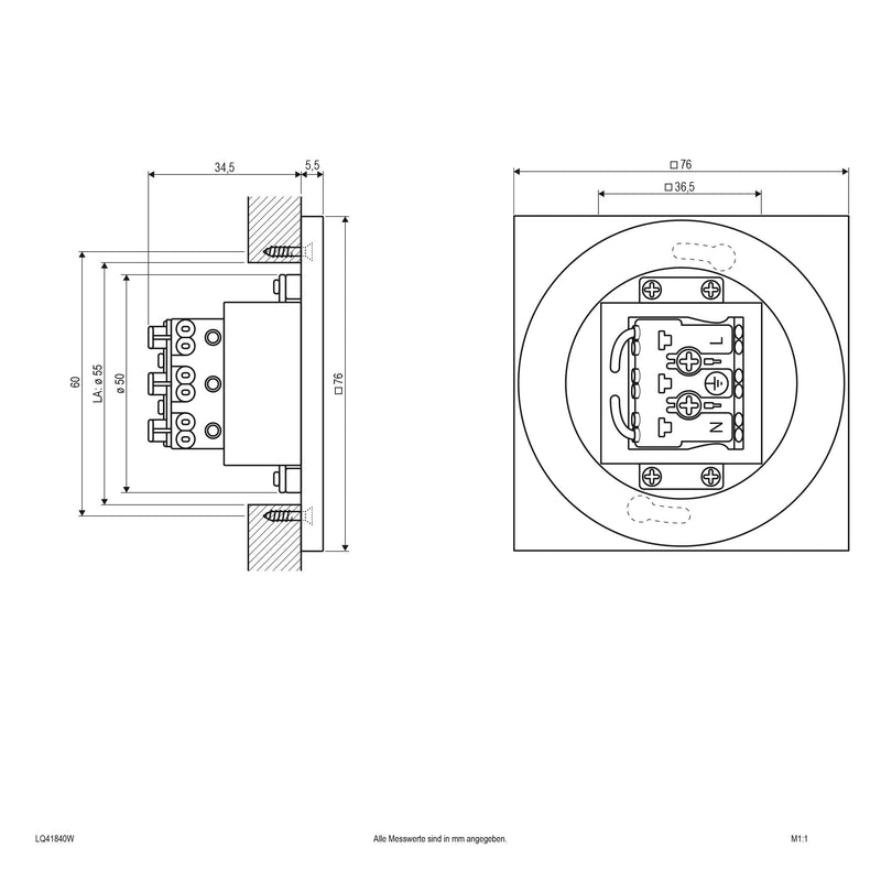 EVN Lichttechnik - Decken-/Wandleuchte LED-Wandeinbauleuchte LQ41840W IP44